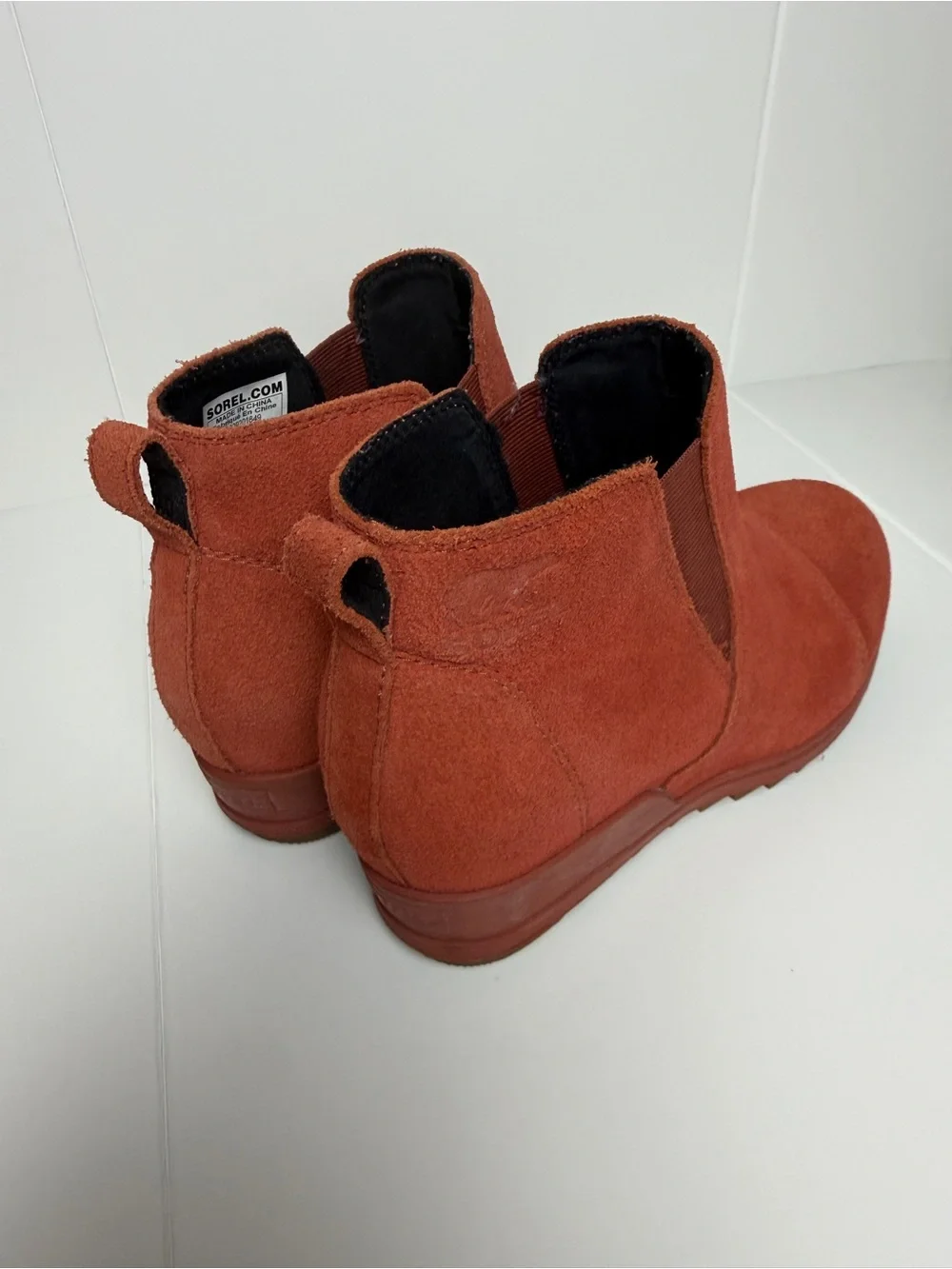 Sorel Evie Pull On Wedge Boot WATERPROOF Suede Bootie Orange Red 6.5